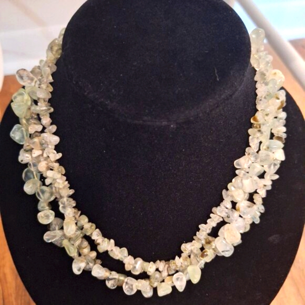 Aventurine Stone Green Triple Layer 20 Inch Necklace